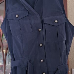 Sleeveless Casual Button-Front Navy Jacket